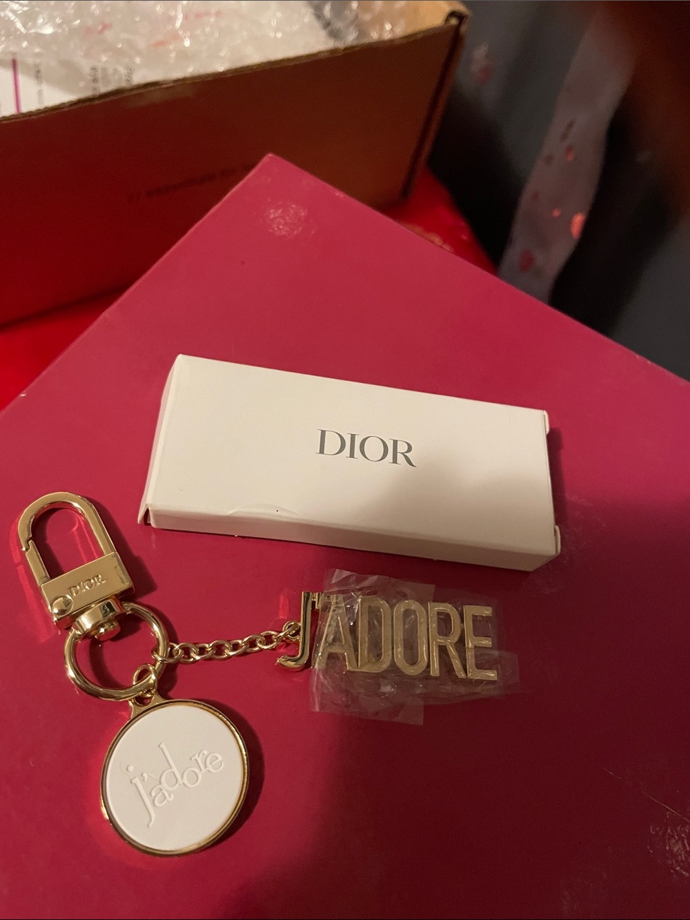 Adore Gold-Tone 'JADORE' Lettering & White Medallion Keychain